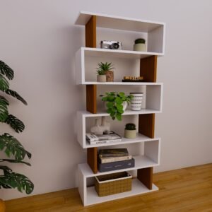 Modern S-Shaped Zig-Zag Wooden Bookshelf