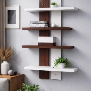 Modern Two-Tone Floating Wall Shelf – Brown & White Decorative Display Unit