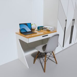 Modern Scandinavian Computer Desk – White & Light Wood with Angled Legs